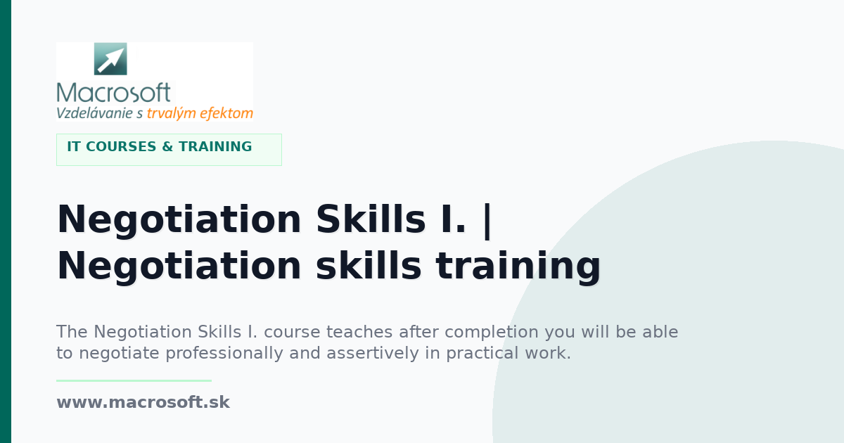 Negotiation Skills I. | Negotiation skills training